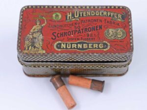 H. Utendoerffer, Nürnberg Flobert in original Blechdose 9mm Flobert Schrot einfach