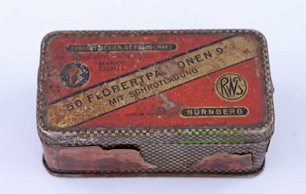 RWS (Dynamit AG) Nürnberg Original Flobert-Blechdose ohne Inhalt (9mm Schrot einf.)