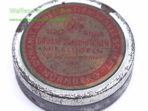RWS (Dynamit AG) Nürnberg Original Zündhütchen-Blechdose ohne Inhalt (6-flügelig)