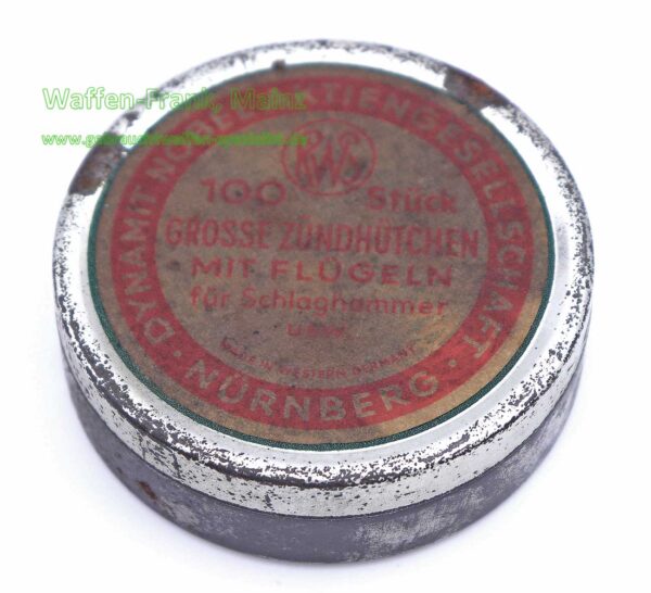 RWS (Dynamit AG) Nürnberg Original Zündhütchen-Blechdose ohne Inhalt (6-flügelig)