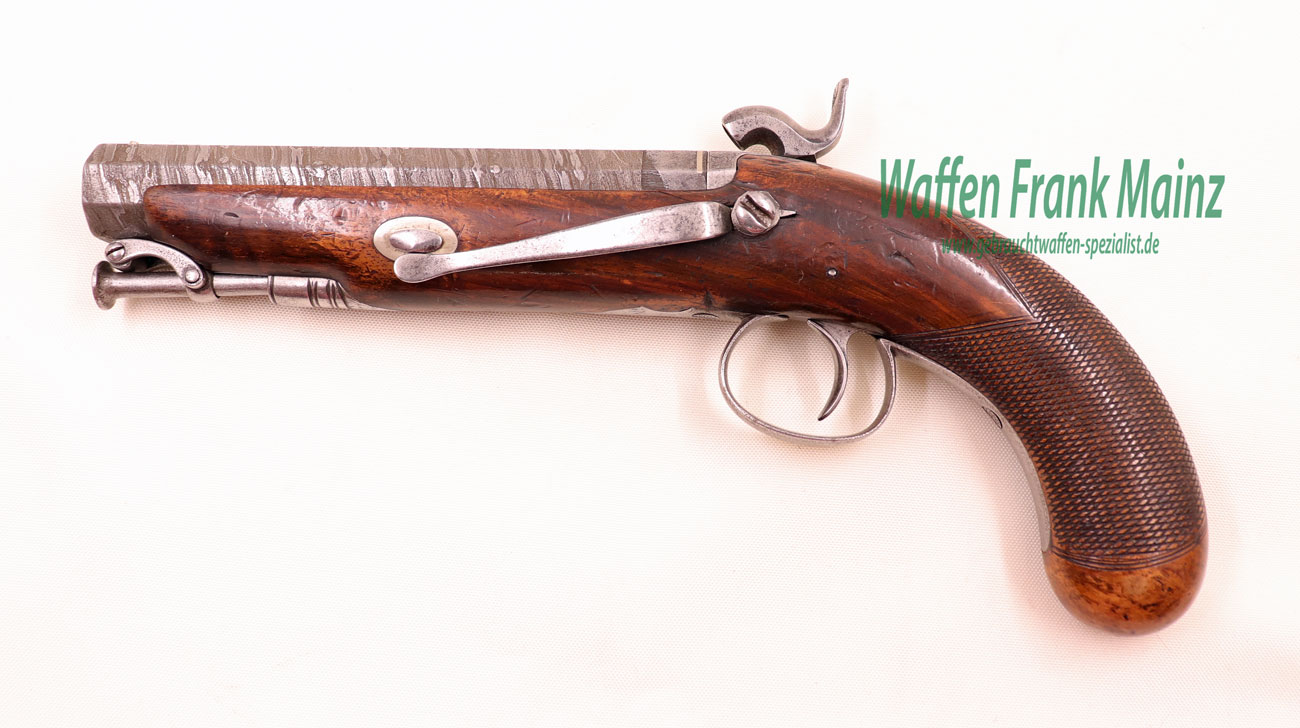 Belgisch, divers Reisepistole, Damast 16,5mm glatt